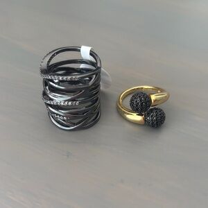 Noir Elegant Black and Gold Ring Set